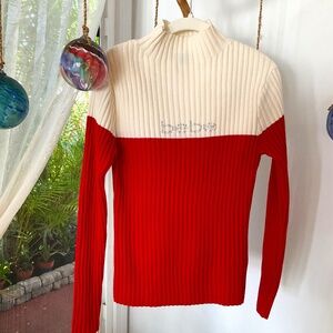 BEBE Red & White Ribbed Sweater NWT - Size: L